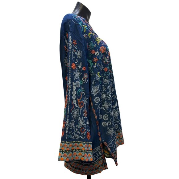 John Mark Embroidered Bohemian Blouse Blue L - Picture 3 of 7